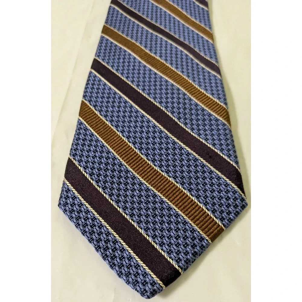 Jos. A. Bank Signature Collection Blue/Brown Repp Striped Silk Tie Italy 58x3.75